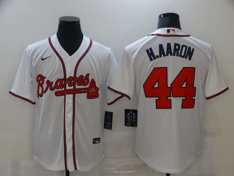 Men Atlanta Braves #44 H.Aaron White Game 2021 Nike MLB Jersey